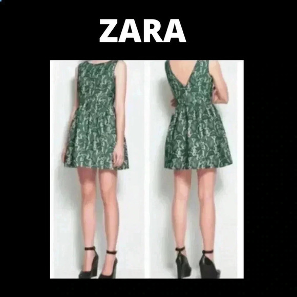 Zara Green Lace Tulip Mini Dress fully lined sleeveless - Picture 1 of 11